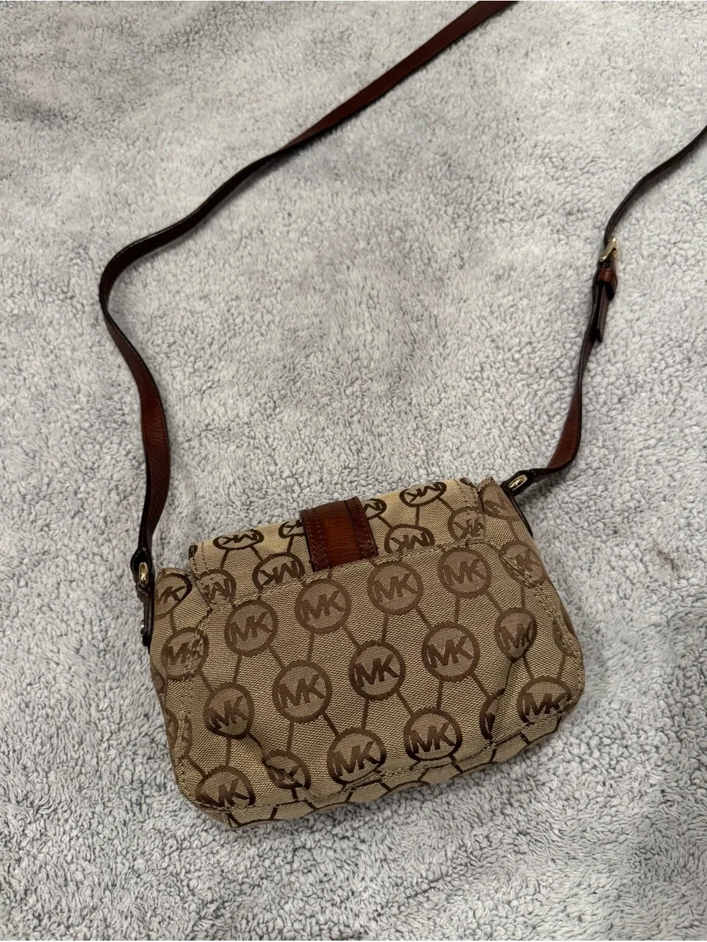 Michael Kors Beige and Brown Logo Crossbody with Gold Hardware